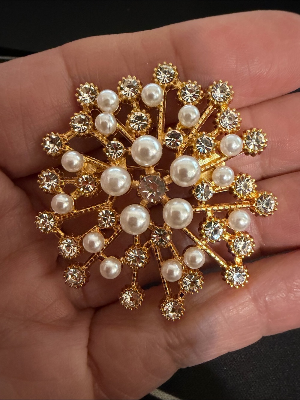 Gold-Tone Pearl & Crystal Floral Burst Brooch - Women's Jewelry
